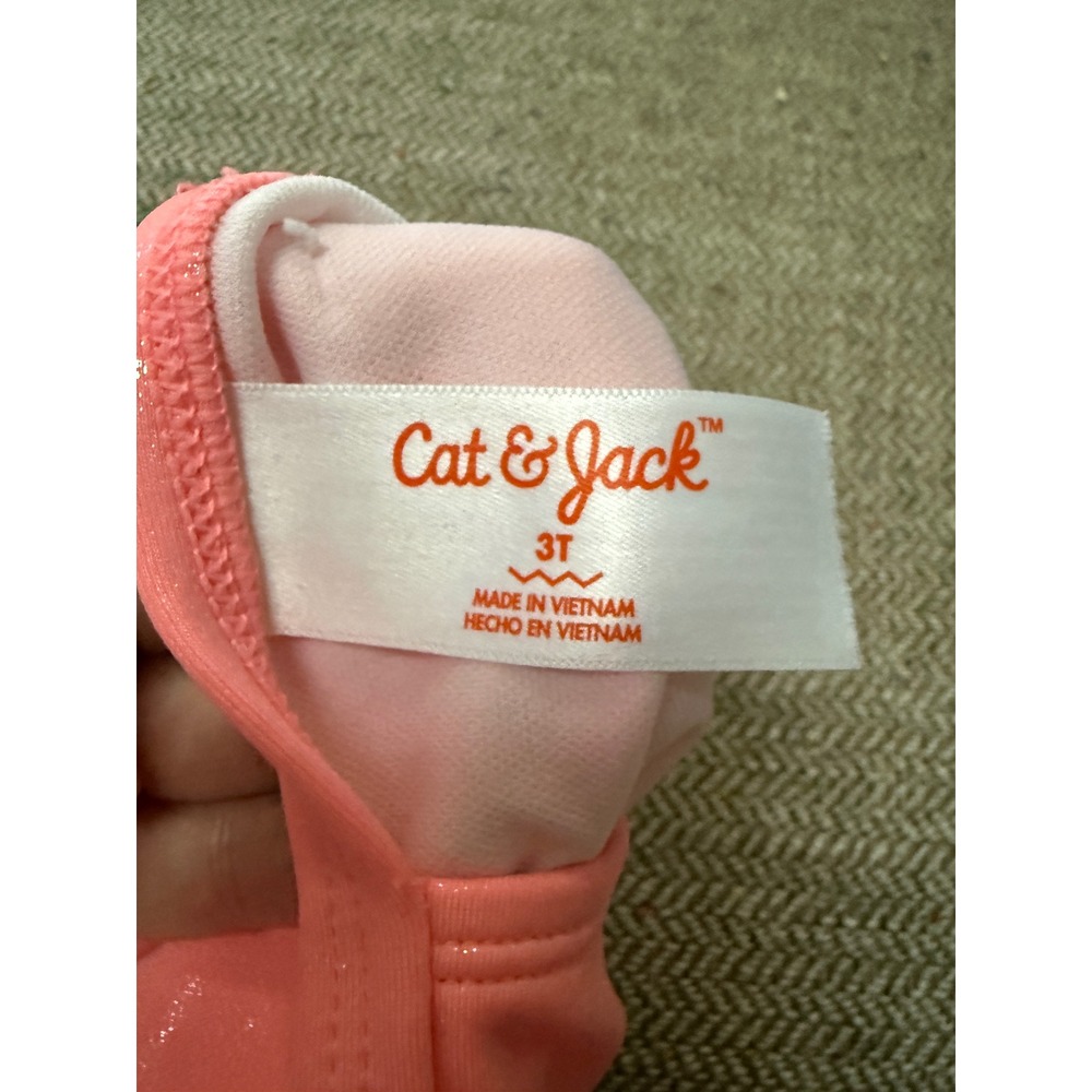 Cat & Jack Girls Pink Shimmer Ruffle One Piece Swimsuit 3T Cutout Back - Picture 3 of 4